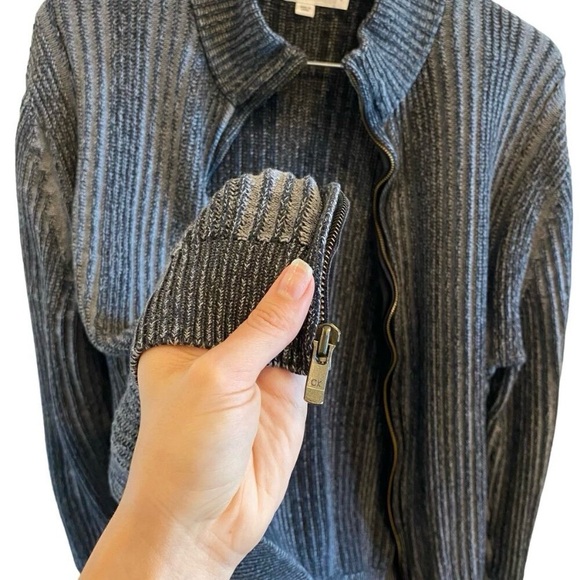 Long Sleeve Textured Knit Zip Up Sweater By Calvin Klein 100% Cotton - Picture 6 of 8